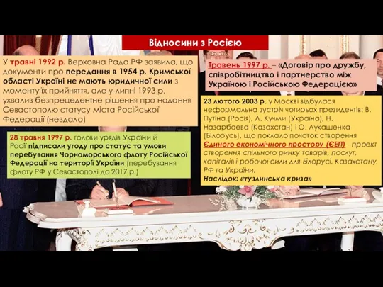 Відносини з Росією У травні 1992 р. Верховна Рада РФ