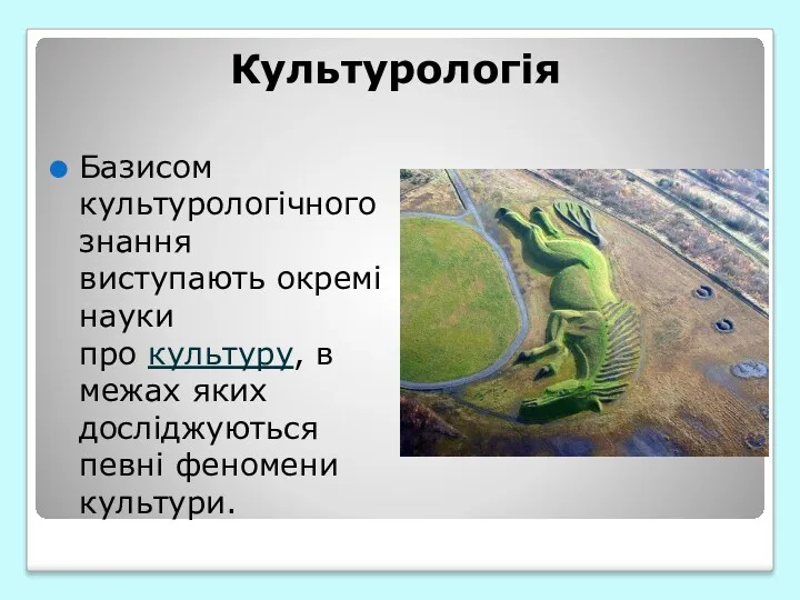 Культурологія Базисом культурологічного знання виступають окремі науки про культуру, в межах яких досліджуються певні феномени культури.