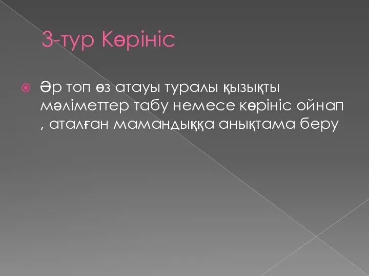 3-тур Көрініс Әр топ өз атауы туралы қызықты мәліметтер табу