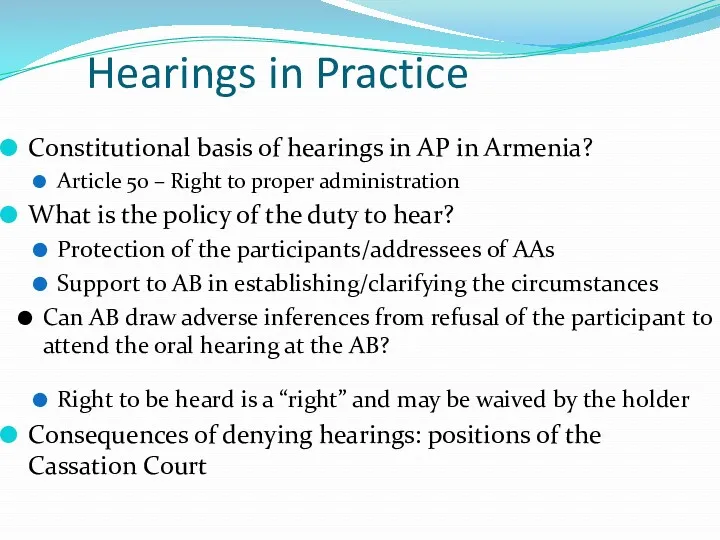 Hearings in Practice Constitutional basis of hearings in AP in