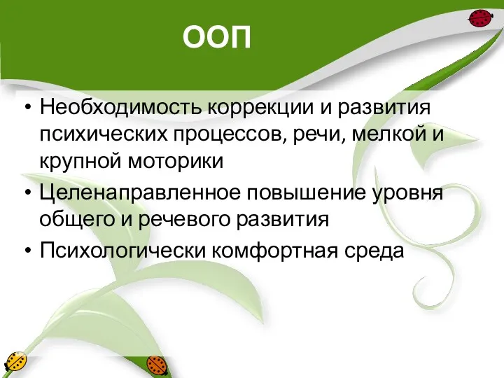 ООП Необходимость коррекции и развития психических процессов, речи, мелкой и