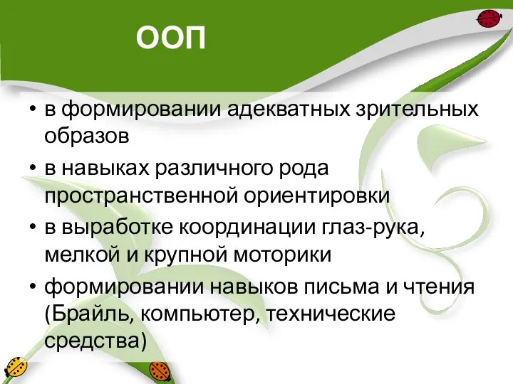 ООП в формировании адекватных зрительных образов в навыках различного рода