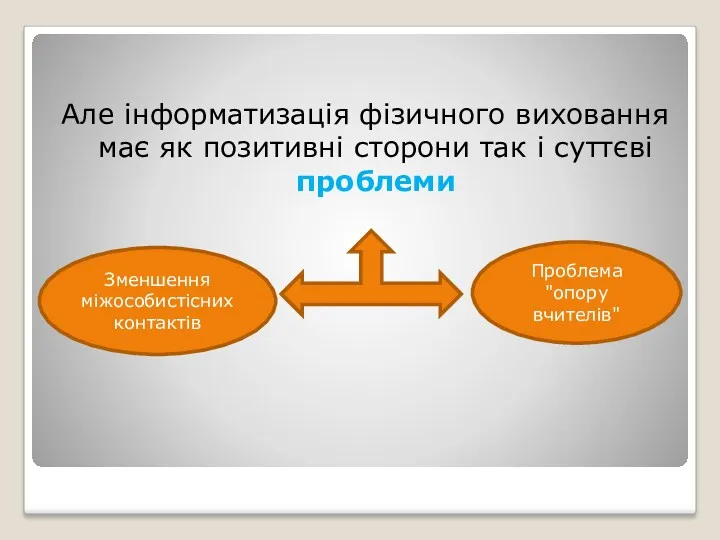 Але інформатизація фізичного виховання має як позитивні сторони так і