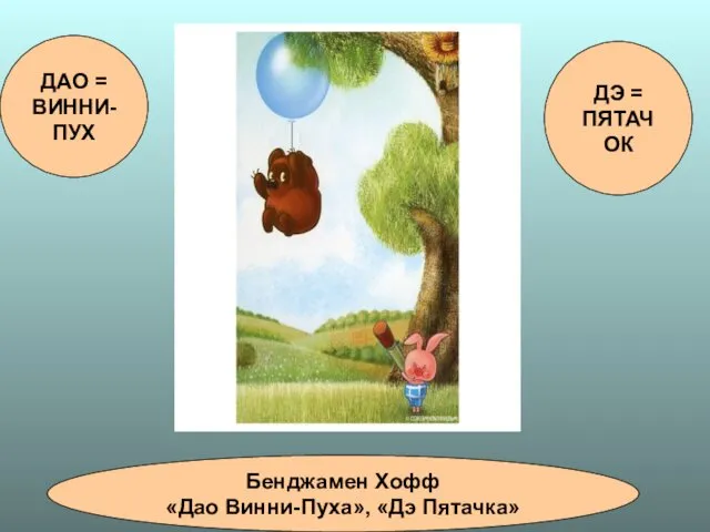 ДАО = ВИННИ-ПУХ ДЭ = ПЯТАЧОК Бенджамен Хофф «Дао Винни-Пуха», «Дэ Пятачка»