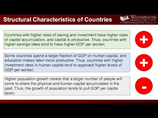 Structural Characteristics of Countries Countries with higher rates of saving