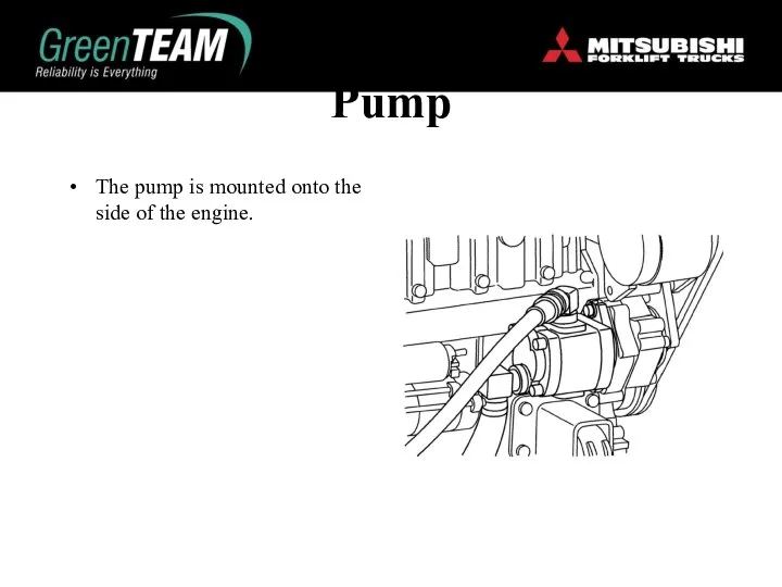 Pump The pump is mounted onto the side of the engine.