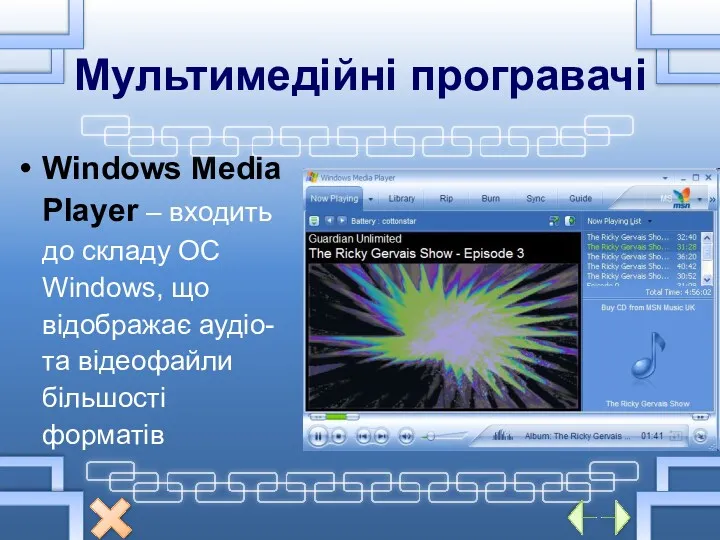 Мультимедійні програвачі Windows Media Player – входить до складу ОС