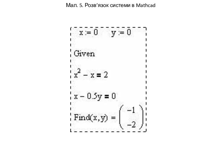 Мал. 5. Розв’язок системи в Mathcad