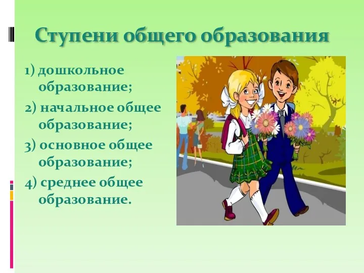 Ступени общего образования 1) дошкольное образование; 2) начальное общее образование;