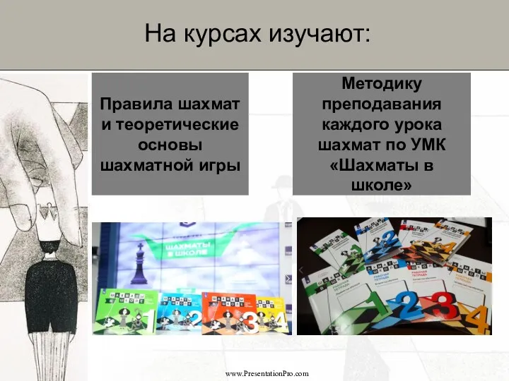 На курсах изучают: www.PresentationPro.com Правила шахмат и теоретические основы шахматной