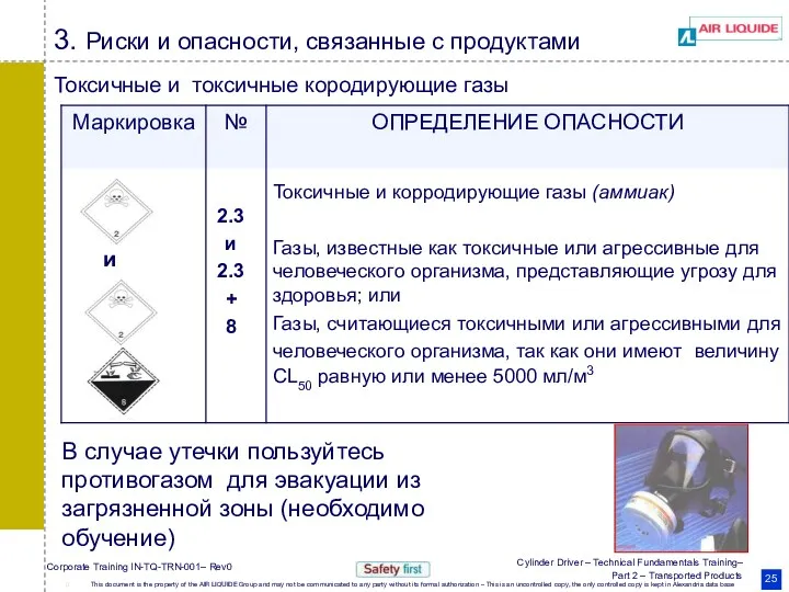 Токсичные и токсичные кородирующие газы 2.3 и 2.3 + 8