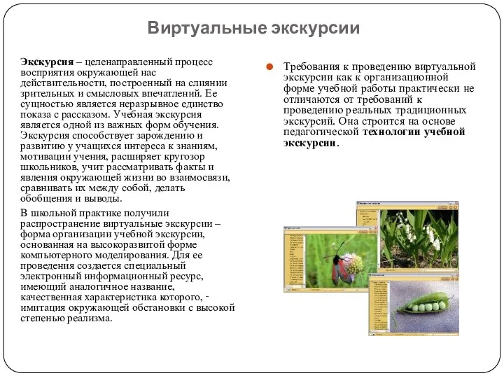 Виртуальные экскурсии Экскурсия – целенаправленный процесс восприятия окружающей нас действительности,