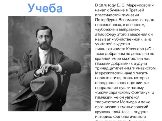 В 1876 году Д. С. Мережковский начал обучение в Третьей