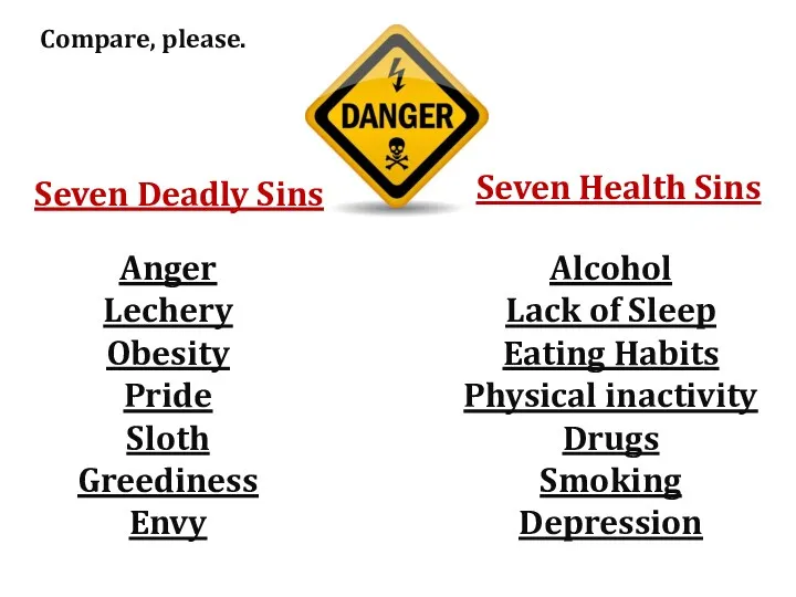 Seven Deadly Sins Seven Health Sins Anger Lechery Obesity Pride