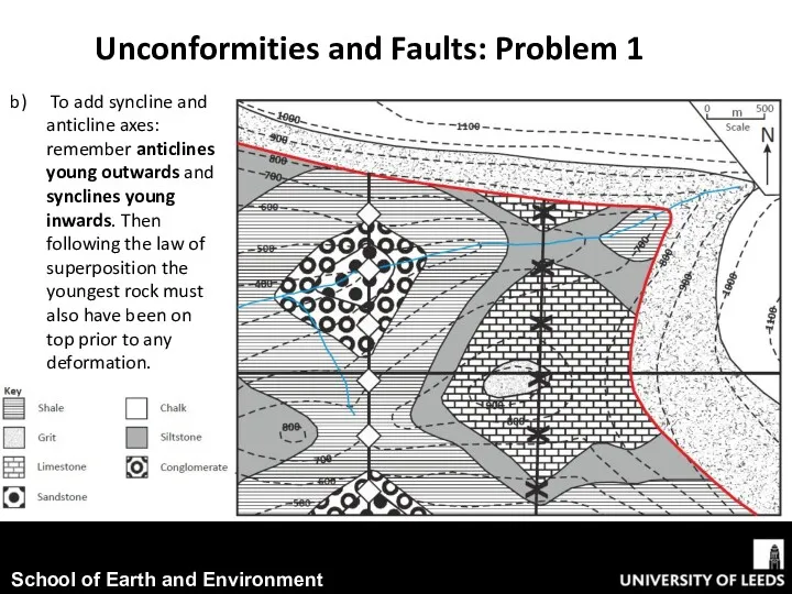 Unconformities and Faults: Problem 1 To add syncline and anticline axes: remember anticlines