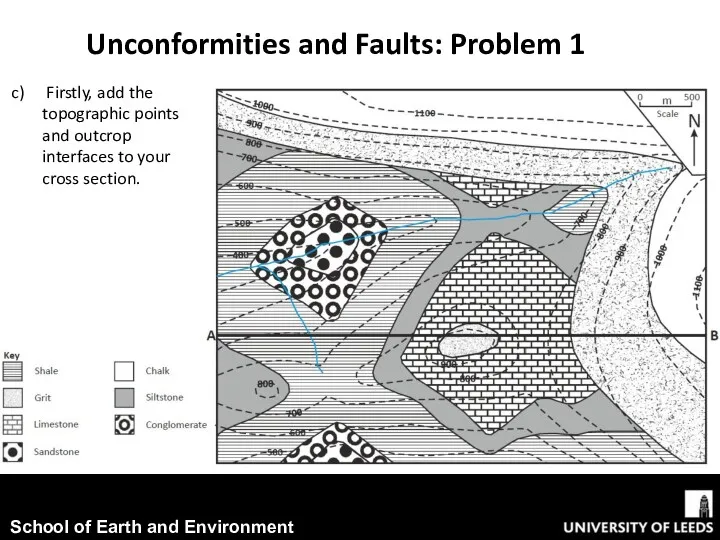 Unconformities and Faults: Problem 1 Firstly, add the topographic points and outcrop interfaces