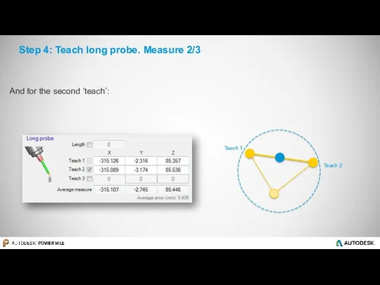 Step 4: Teach long probe. Measure 2/3 And for the second ‘teach’: