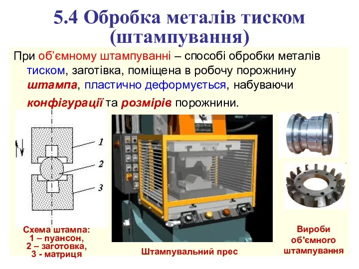 5.4 Обробка металів тиском (штампування) При об’ємному штампуванні – способі