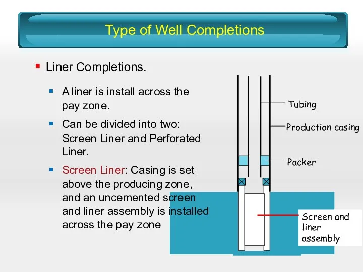 Type of Well Completions Screen and liner assembly Liner Completions.