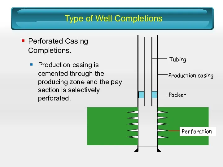 Type of Well Completions Perforated Casing Completions. Production casing is