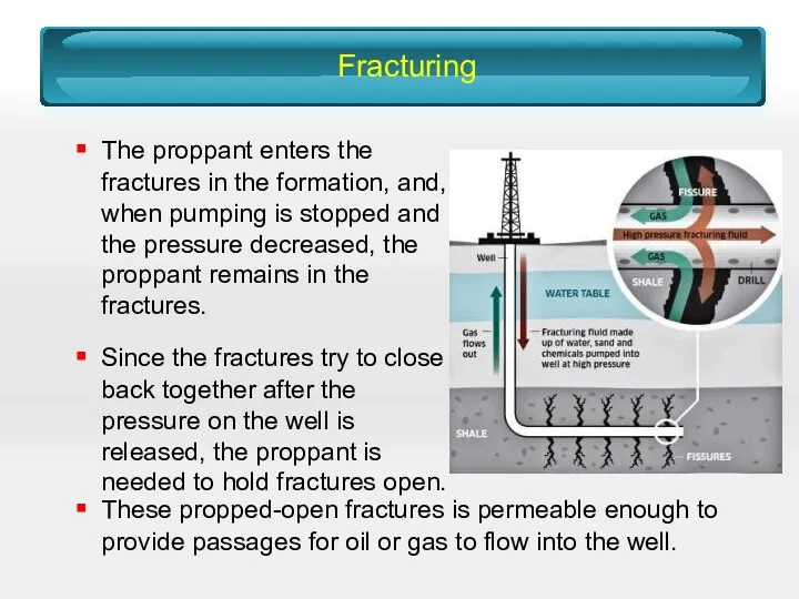 Fracturing The proppant enters the fractures in the formation, and,