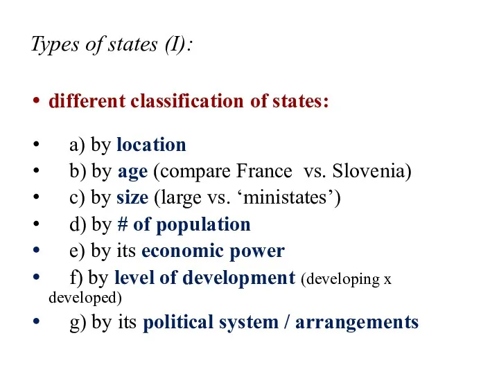 Types of states (I): different classification of states: a) by location b) by