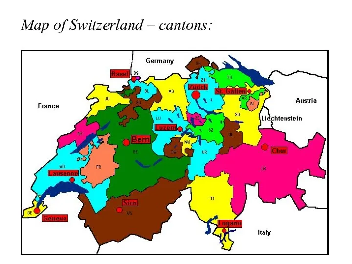 Map of Switzerland – cantons:
