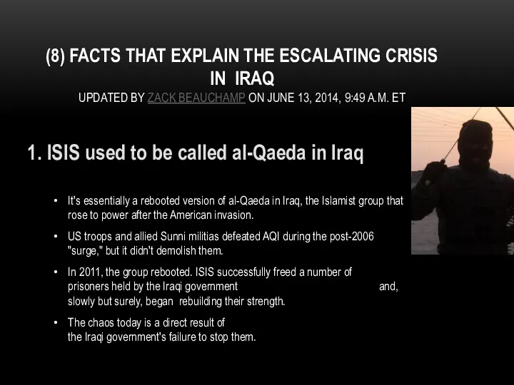 (8) FACTS THAT EXPLAIN THE ESCALATING CRISIS IN IRAQ UPDATED