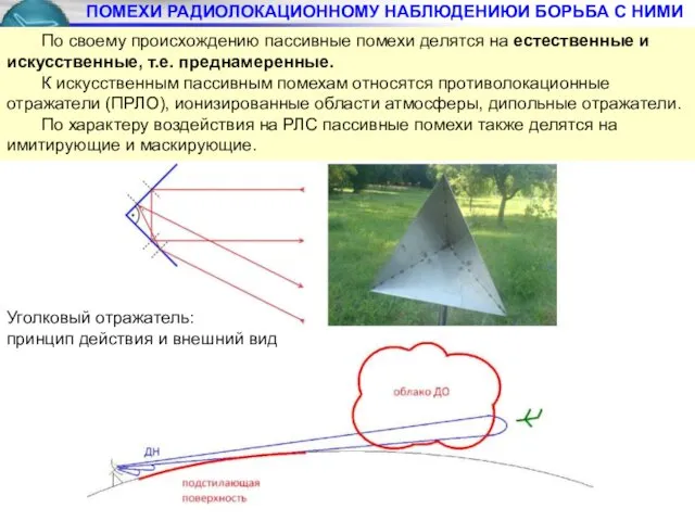 ПОМЕХИ РАДИОЛОКАЦИОННОМУ НАБЛЮДЕНИЮИ БОРЬБА С НИМИ По своему происхождению пассивные