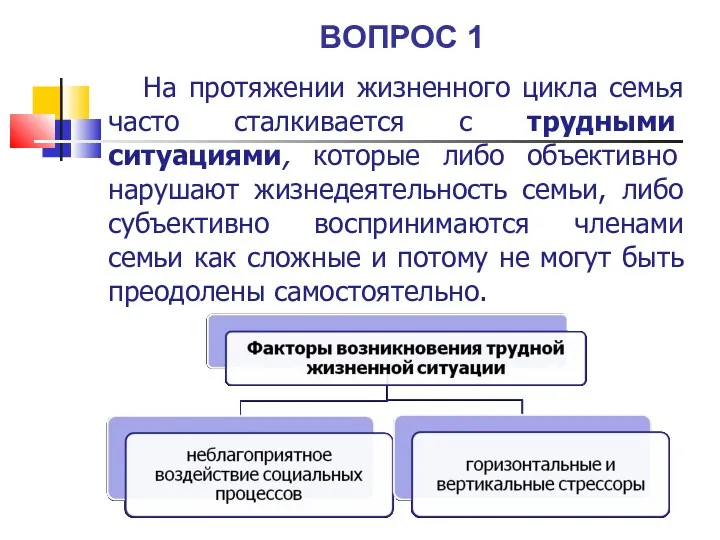 На протяжении жизненного цикла семья часто сталкивается с трудными ситуациями,