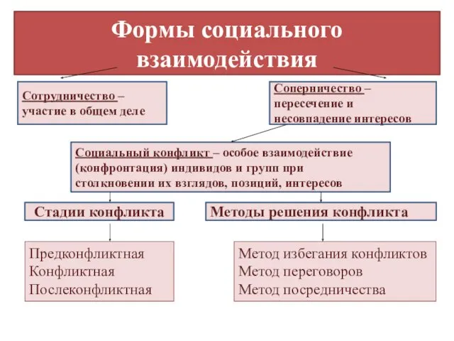 Формы социального взаимодействия Сотрудничество – участие в общем деле Стадии