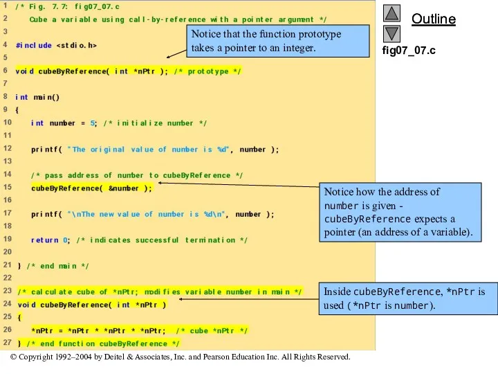 fig07_07.c Notice how the address of number is given -