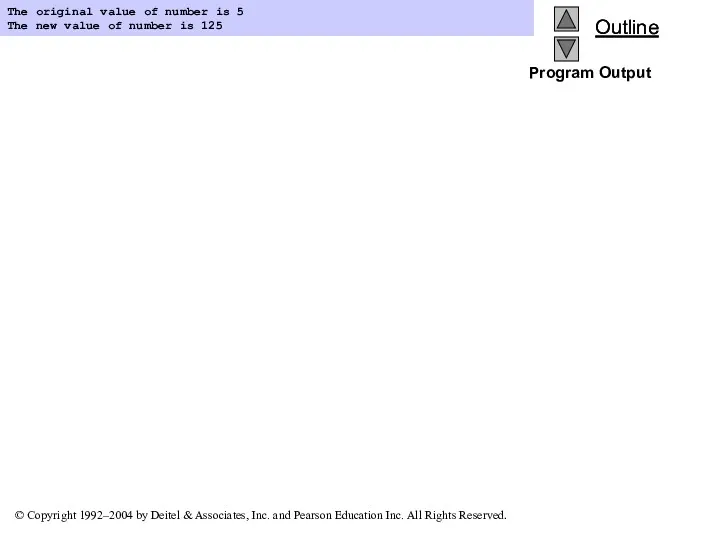 Program Output The original value of number is 5 The new value of number is 125