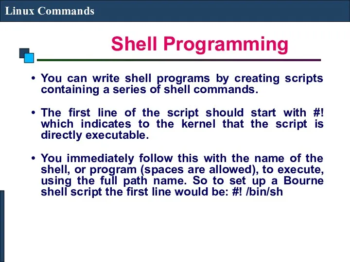 Shell Programming Linux Commands You can write shell programs by