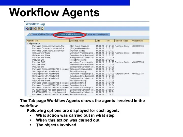 Workflow Agents The Tab page Workflow Agents shows the agents