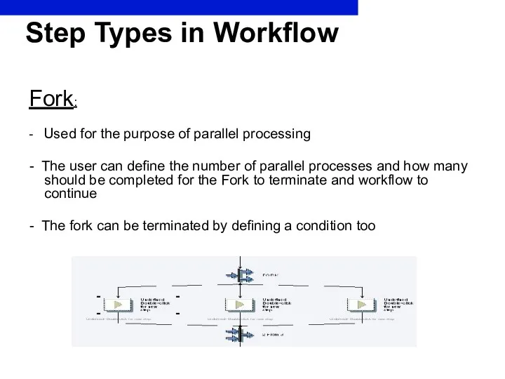 Step Types in Workflow Fork: - Used for the purpose