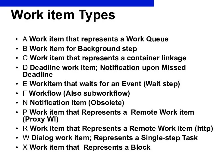 Work item Types A Work item that represents a Work