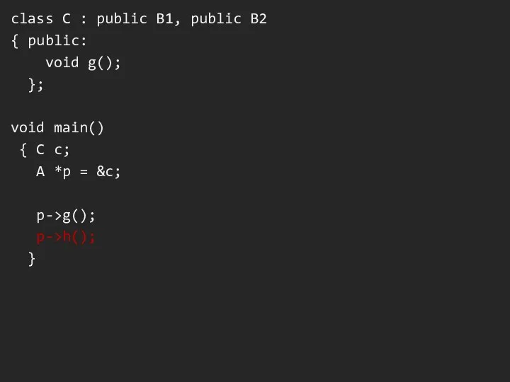 class C : public B1, public B2 { public: void