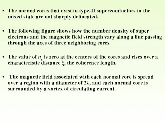 The normal cores that exist in type-II superconductors in the