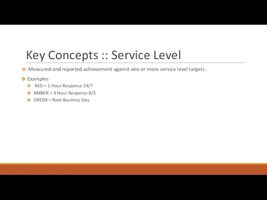 Key Concepts :: Service Level Measured and reported achievement against