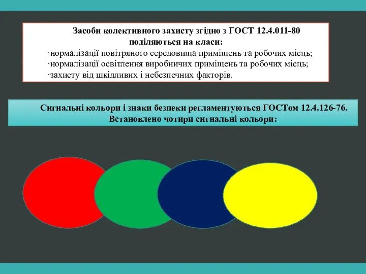 Засоби колективного захисту згідно з ГОСТ 12.4.011-80 поділяються на класи: