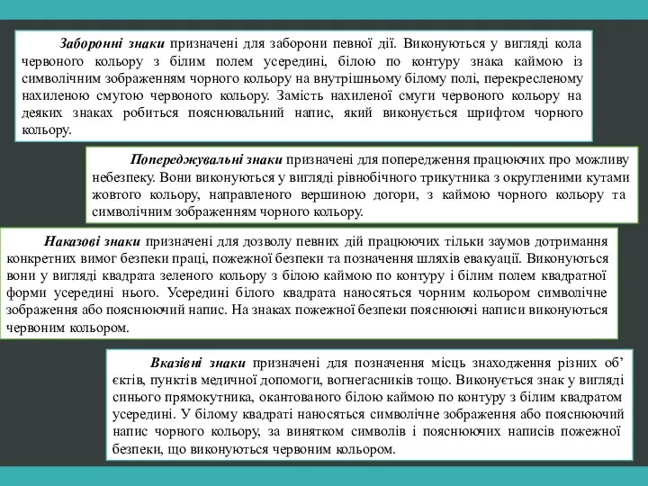 Заборонні знаки призначені для заборони певної дії. Виконуються у вигляді