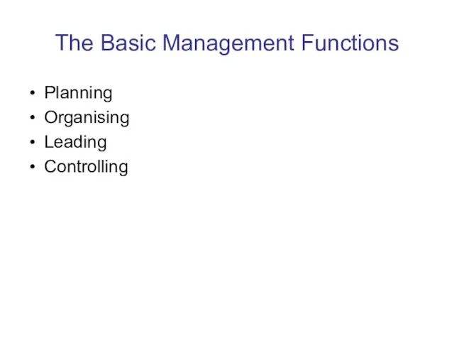 The Basic Management Functions Planning Organising Leading Controlling