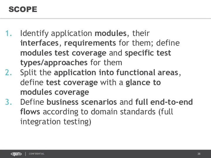 SCOPE Identify application modules, their interfaces, requirements for them; define