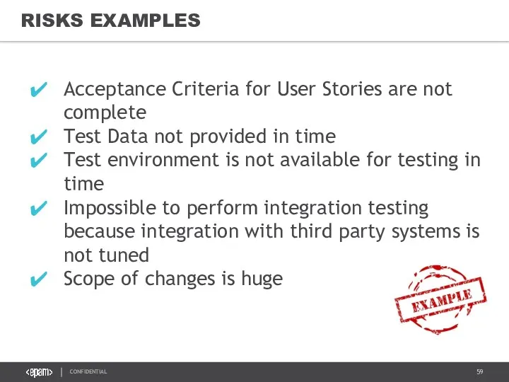 RISKS EXAMPLES Acceptance Criteria for User Stories are not complete