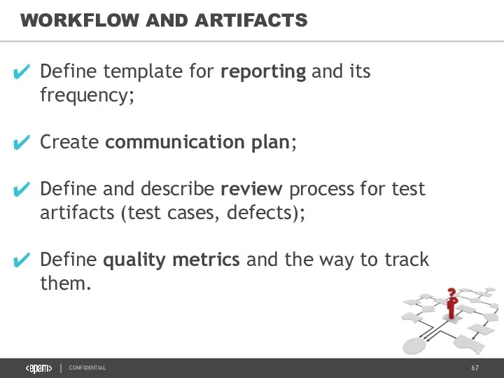 WORKFLOW AND ARTIFACTS Define template for reporting and its frequency;