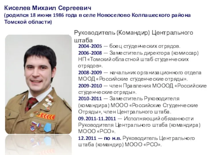 Киселев Михаил Сергеевич (родился 18 июня 1986 года в селе