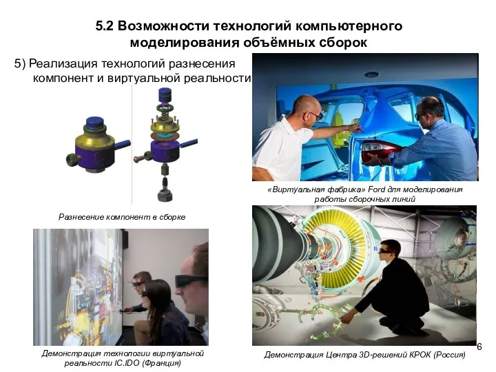 5.2 Возможности технологий компьютерного моделирования объёмных сборок 5) Реализация технологий