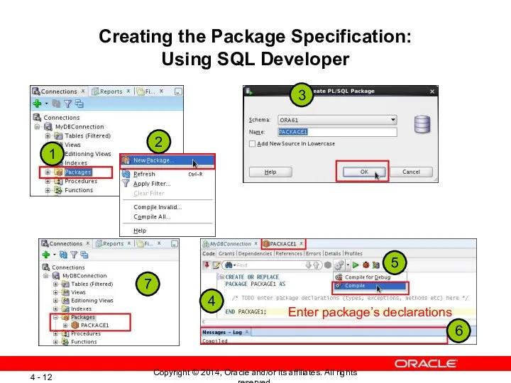 Creating the Package Specification: Using SQL Developer 1 2 3
