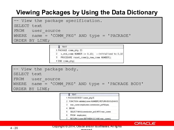 Viewing Packages by Using the Data Dictionary -- View the